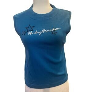 Vintage Harley Davidson Blue Tank Top Daytona Beach FL Sleeveless Biker Tee